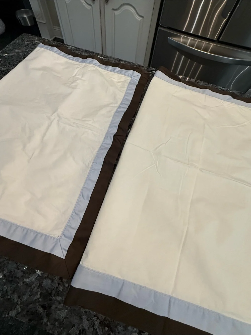 Restoration Hardware white and brown pillow shams see description